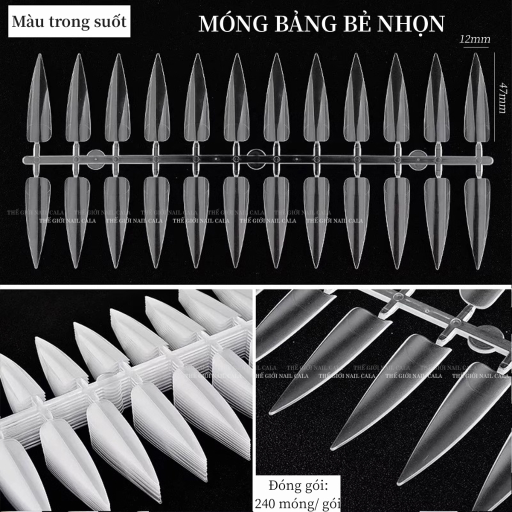 Móng bẻ gắn bảng mẫu - Móng bảng bẻ tập vẽ nail - Form nhọn vuông - Màu thông dụng - 120 móng đến 240 móng tùy loại