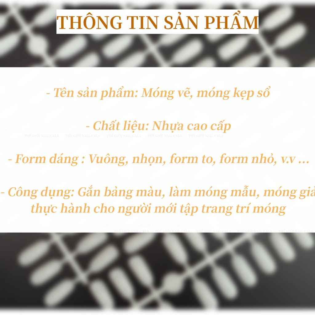 Móng bẻ gắn bảng mẫu - Móng bảng bẻ tập vẽ nail - Form nhọn vuông - Màu thông dụng - 120 móng đến 240 móng tùy loại