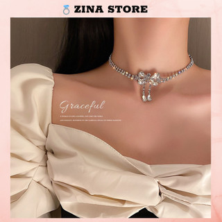 Vòng cổ choker nữ hình nơ đính đá zircon sang chảnh
