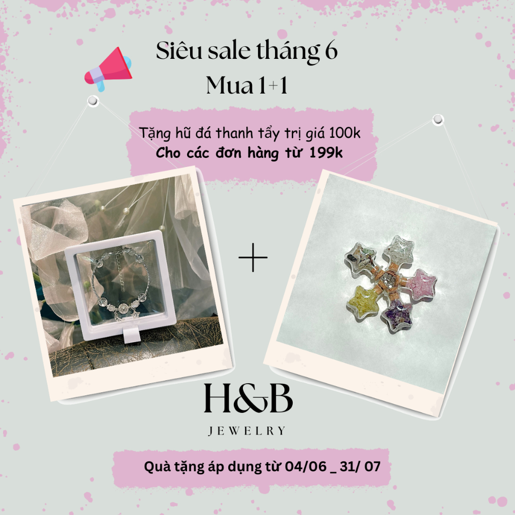(Bạc S925) H&B Jewelry Vòng Tay Thiết Kế 3 Charm Quartz Stone (Tặng Kèm Hũ Đá Thanh Tẩy Mini, Combo Nước Rửạ Bạc)