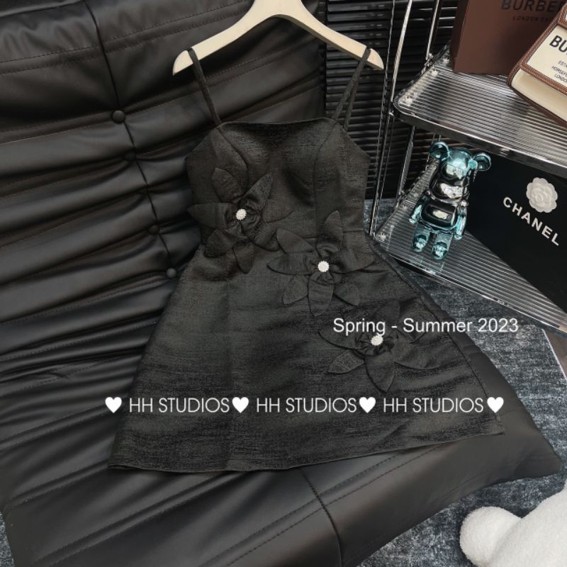 Váy đầm hai dây tafta gấm phối hoa 🌼🌹🌻🌸 kèm tag