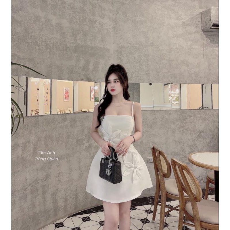 Váy đầm hai dây tafta gấm phối hoa 🌼🌹🌻🌸 kèm tag