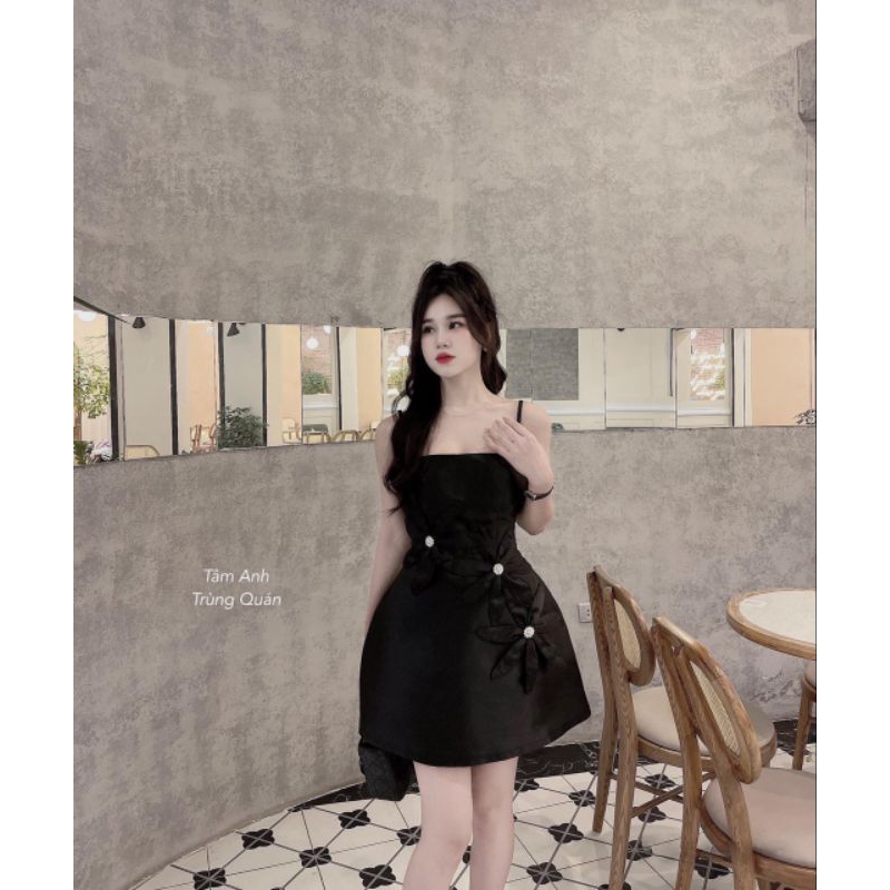 Váy đầm hai dây tafta gấm phối hoa 🌼🌹🌻🌸 kèm tag