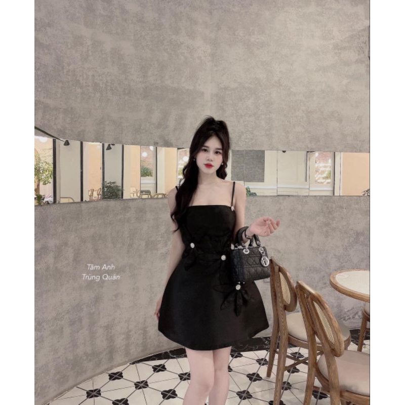 Váy đầm hai dây tafta gấm phối hoa 🌼🌹🌻🌸 kèm tag