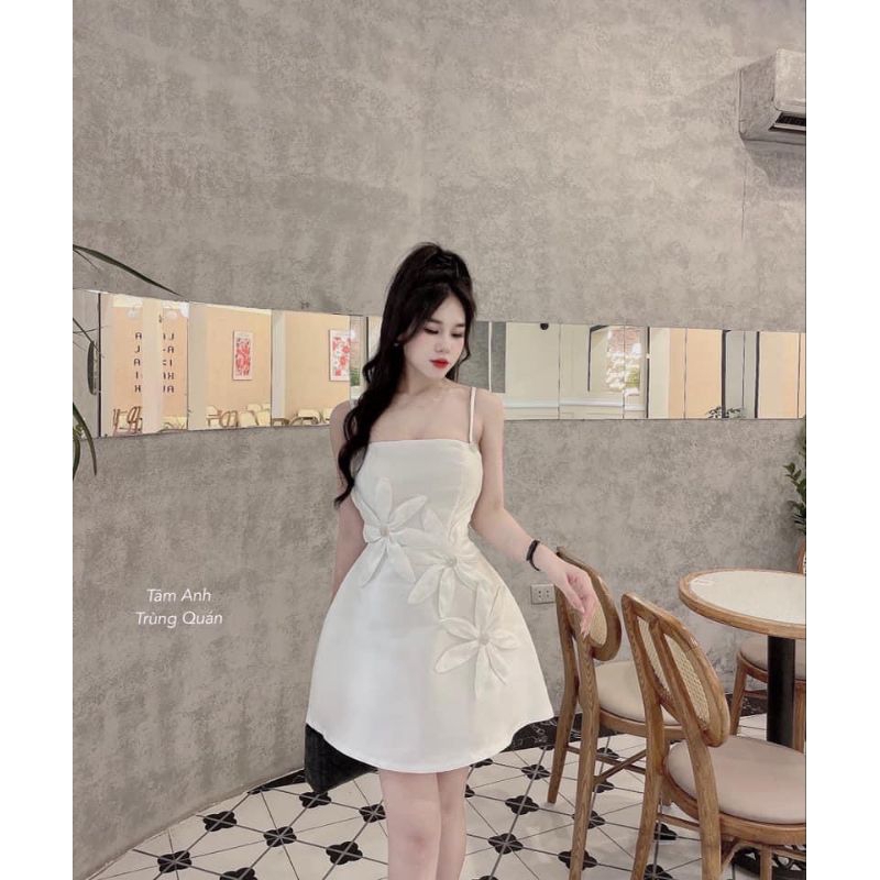 Váy đầm hai dây tafta gấm phối hoa 🌼🌹🌻🌸 kèm tag