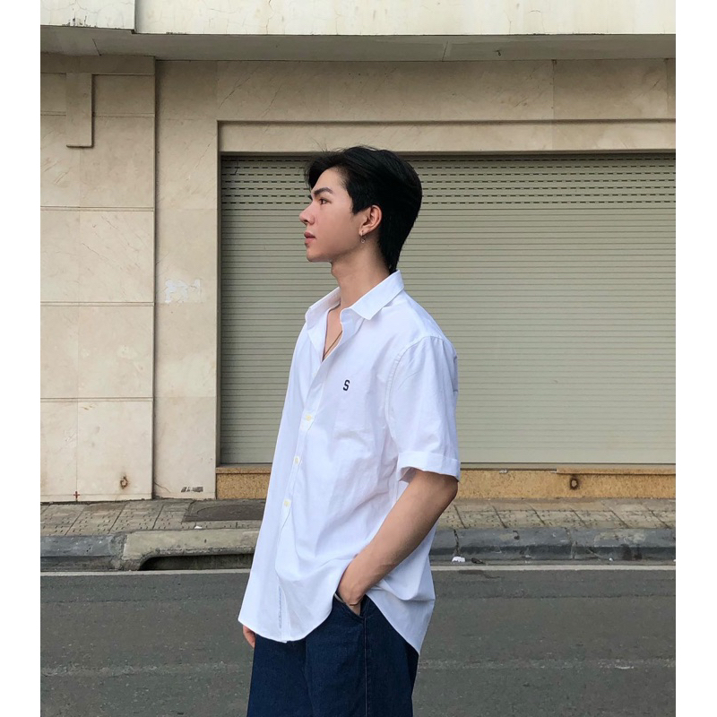 Áo sơ mi ngắn tay Silence Standard Eco Oxford logo S/basic