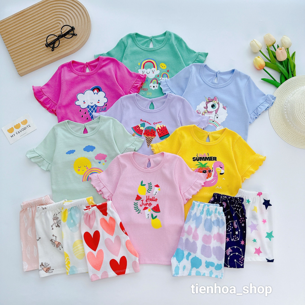 Bộ ngắn tay bèo quần hoa bozip Minky Mom xinh xắn cho bé gái từ 7-19kg BẢNG 1