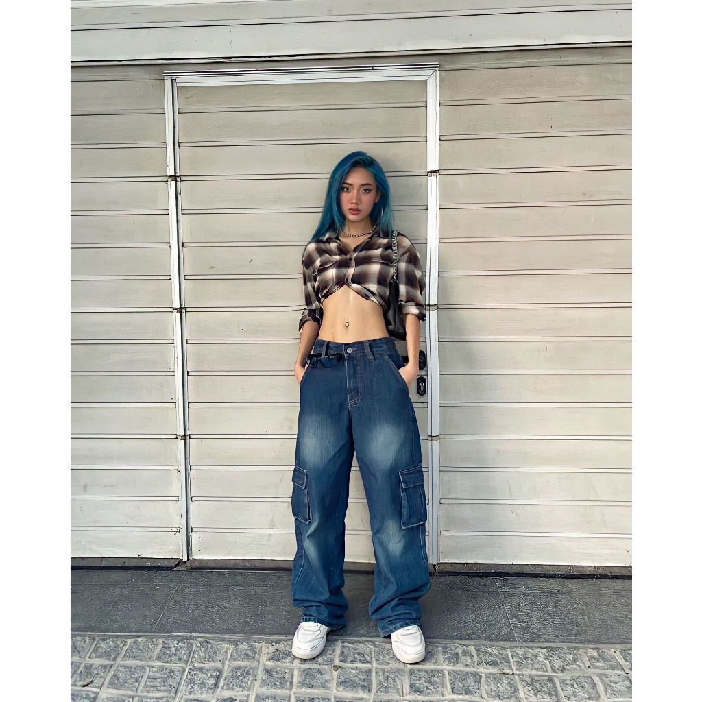 Quần Jeans MBC Cargo Wide-Leg - Washed Indigo