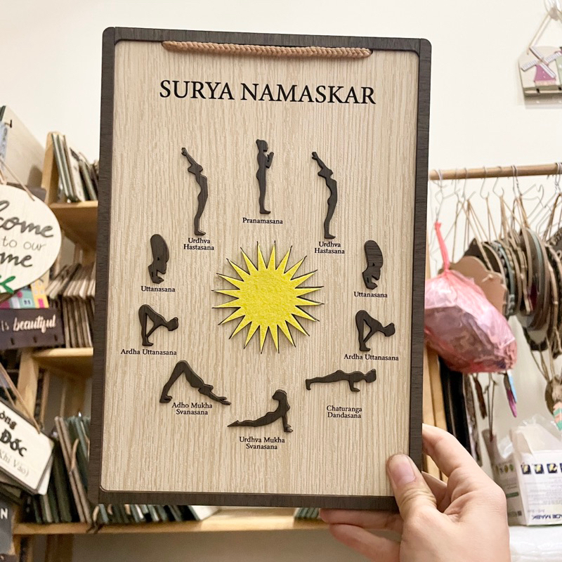 Tranh gỗ dán nổi các tư thế động tác yoga làm quà tặng kèm đinh 3 chân đóng tường trang trí phòng tập yoga, học tại nhà