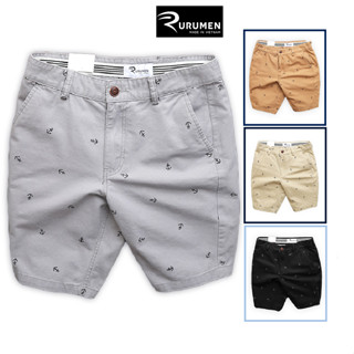 Quần Nam Short Kaki Lửng RURUMEN Quần Ngắn Sọt In Logo Mũi Neo Đen, Xanh Đen, Kem, Xám, Da Bò