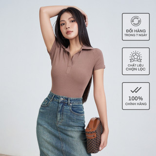 Áo Ngắn Tay Raglan Cổ Đức Nữ Dáng Thường BUSY Thun Zip Dẻo Co Giãn Ôm Sát NT18T