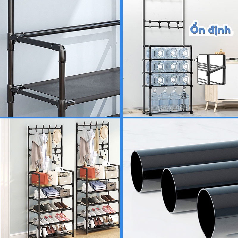 ❣️Kệ nhựa để giày dép | kệ đựng giày thông minh đa năng chữ L 4 tầng thông minh có móc treo quần áo và đồ dụng khác☘️