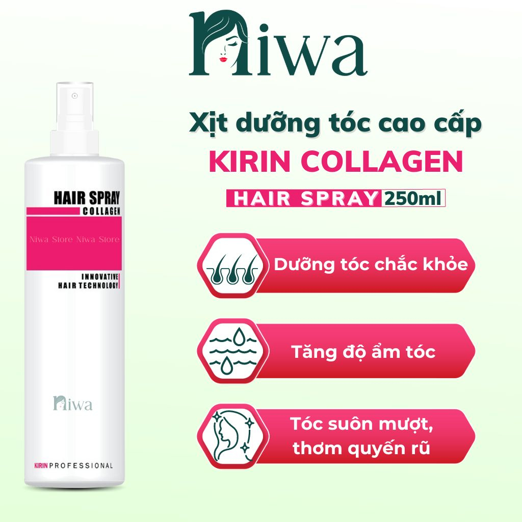 Xịt dưỡng tóc Kirin Collagen Keratin 250ML phục hồi tóc hư tổn, duy trì độ ẩm cho tóc, dưỡng tóc suôn mượt