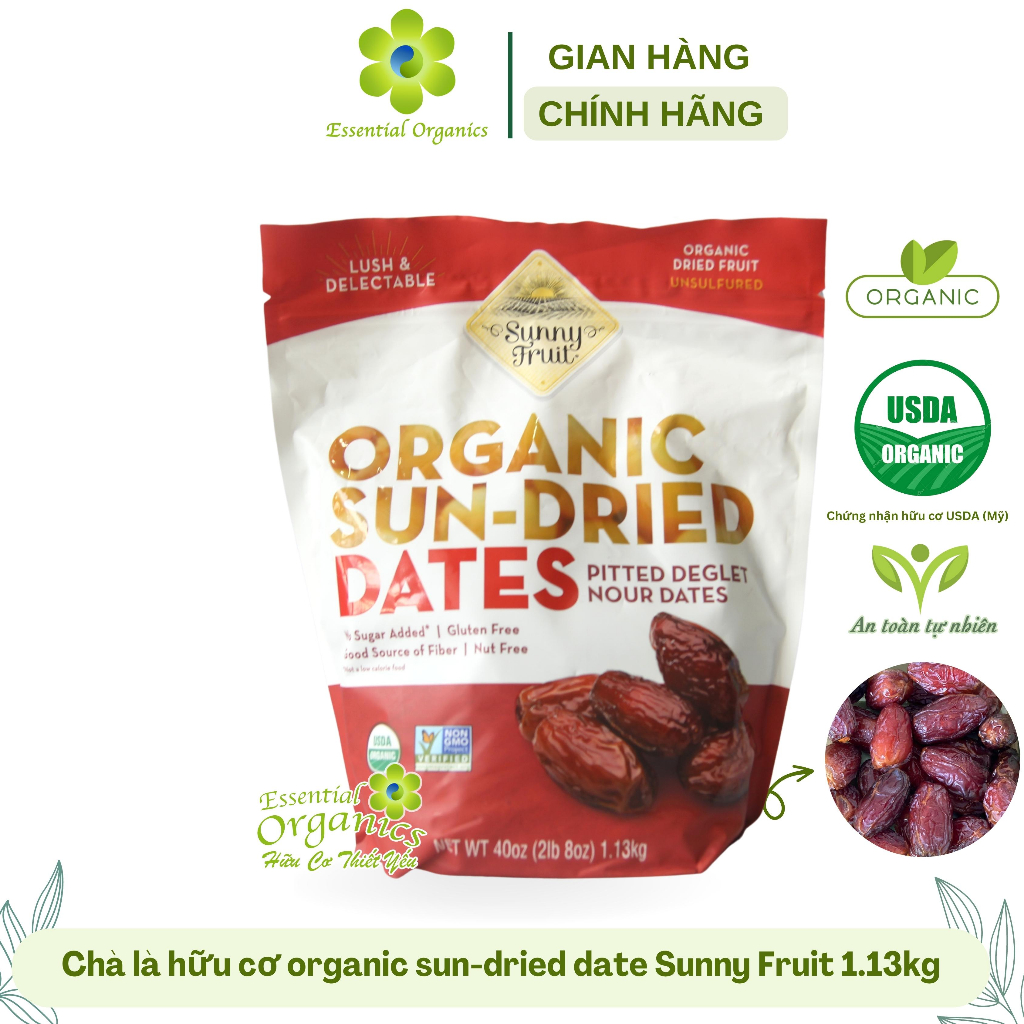 Chà là hữu cơ organic sun-dried date Sunny Fruit 1.13kg hạt dinh dưỡng ăn vặt, tạo ngọt cho sữa hạt, món bánh