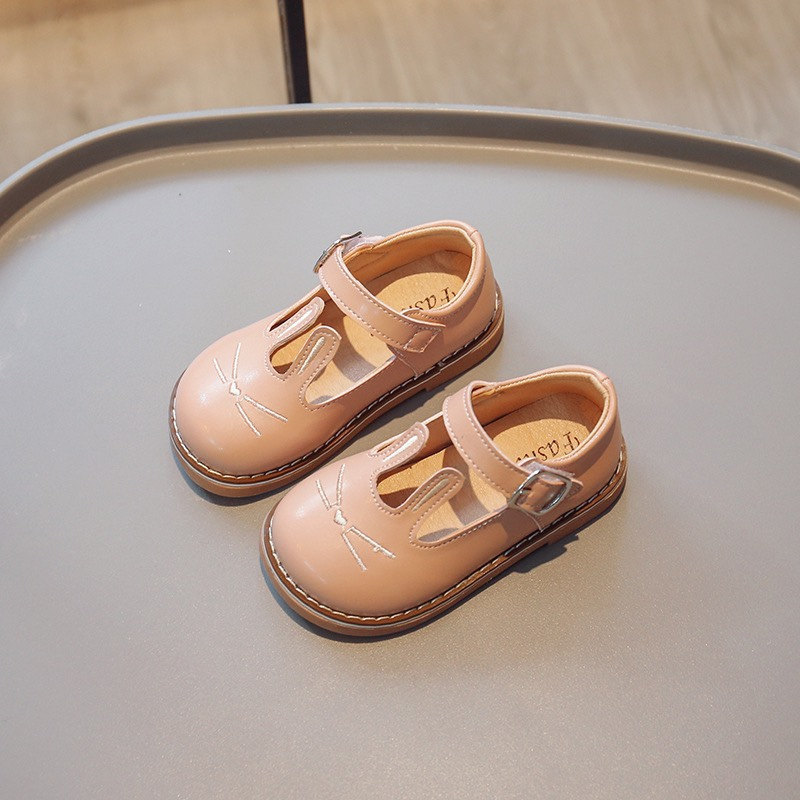 GIÀY BÚP BÊ  Sz21-30 Giày búp bê da thỏ đáng yêu phối 2 màu kem và hồng F2023-18