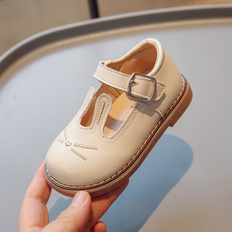 GIÀY BÚP BÊ  Sz21-30 Giày búp bê da thỏ đáng yêu phối 2 màu kem và hồng F2023-18
