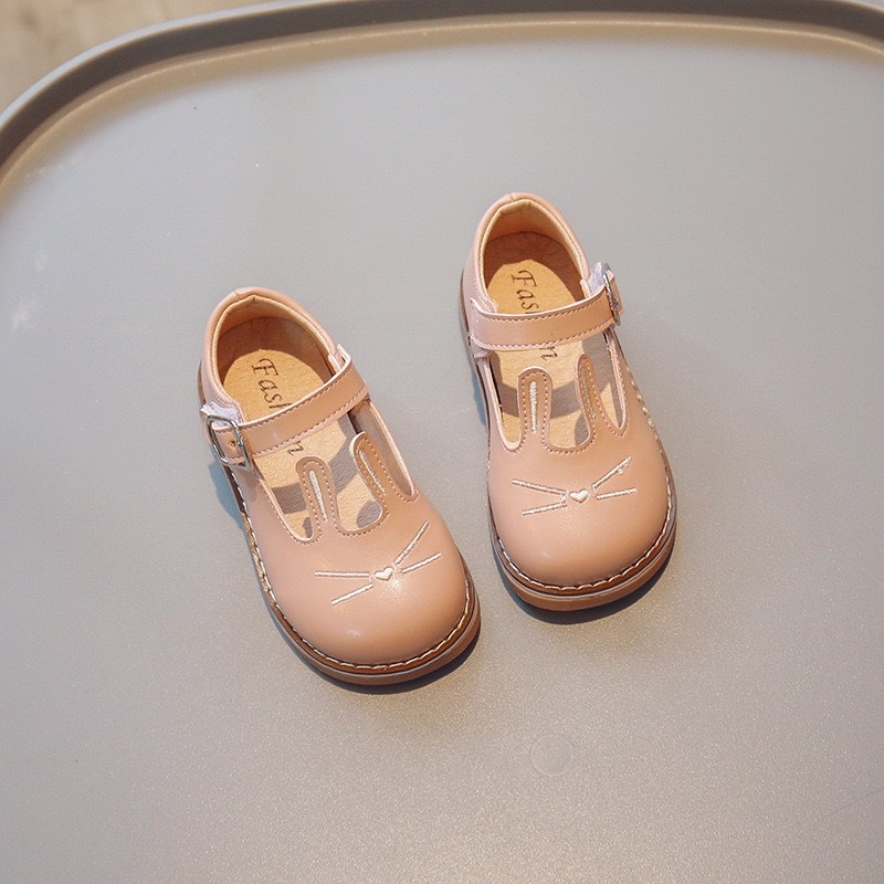 GIÀY BÚP BÊ  Sz21-30 Giày búp bê da thỏ đáng yêu phối 2 màu kem và hồng F2023-18