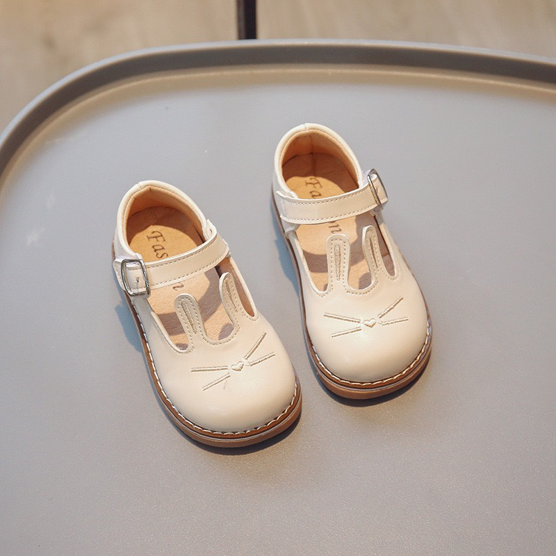 GIÀY BÚP BÊ  Sz21-30 Giày búp bê da thỏ đáng yêu phối 2 màu kem và hồng F2023-18