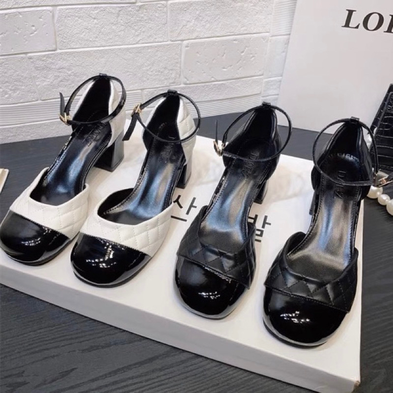 Order 🌸 Giày mũi tròn phối đen gót vuông quai hậu 5cm