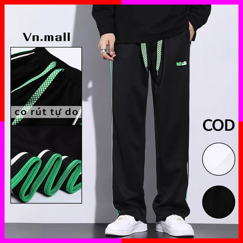 Quần thun ống suông cho cả nam và nữ siêu hot Phong Cách Hàn Đen classic Màu jogger quần ống suông và phối sọc vải poly
