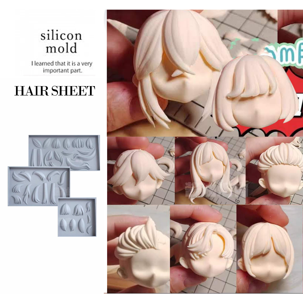 Khuôn tóc bảng tạo hình chi tiết tóc cho mô hình búp bê clay doll đất sét tượng chibi figure nặn đất sét