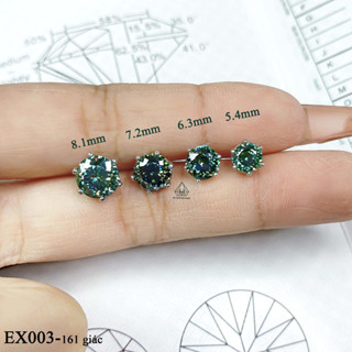 Bông Tai Bạc 925 Xi Kim Đính Viên Chủ Moissanite Xanh Lá 161 Giác Cắt Kích Thước 5mm - 8.1mm EX003