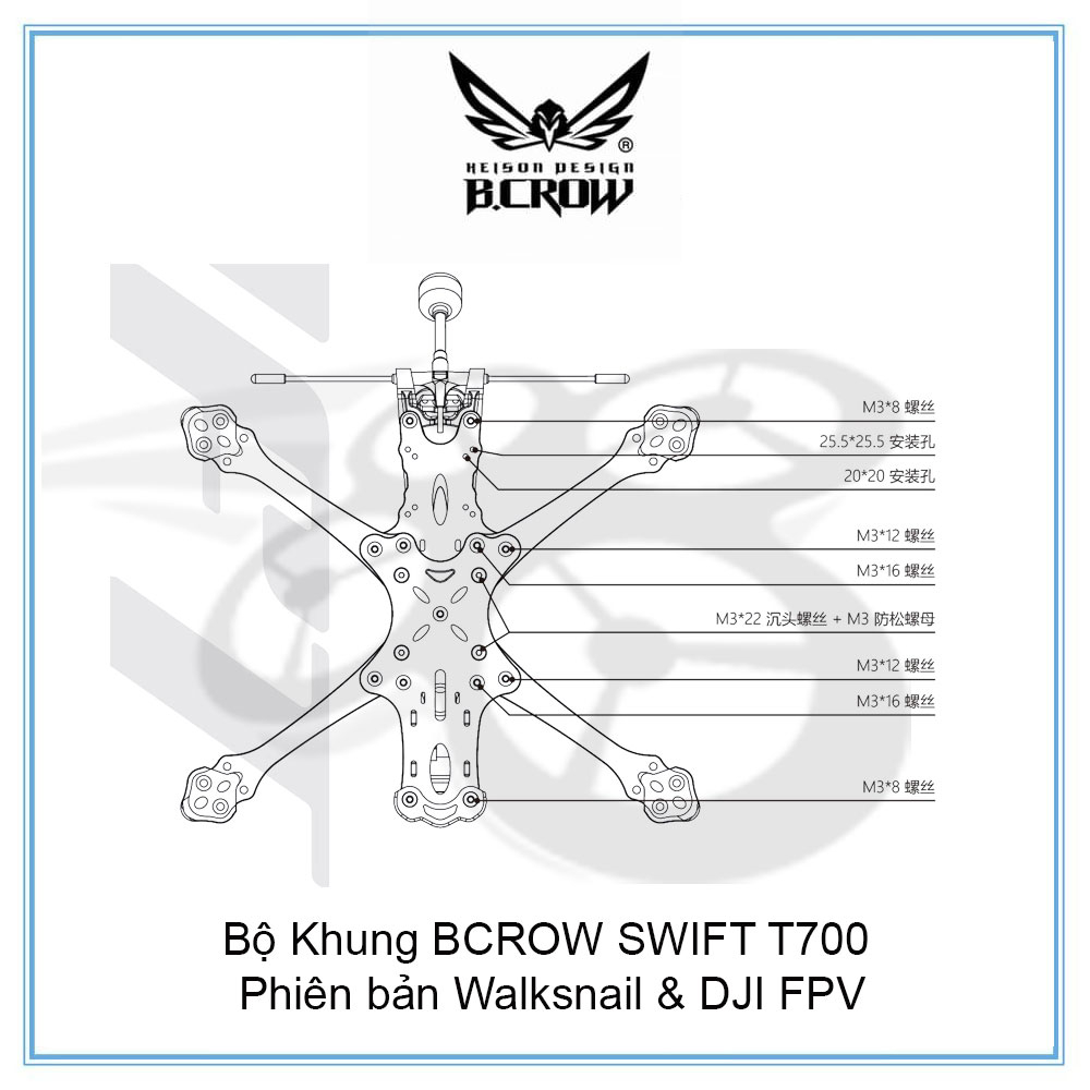 Bộ Khung BCROW SWIFT T700 phiên bản Walksnail & DJI