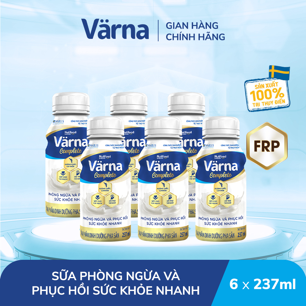 Lốc 6 chai sữa bột pha sẵn Värna Complete/Diabetes chai 237ml - Phòng ngừa & Phục hồi nhanh - Varna