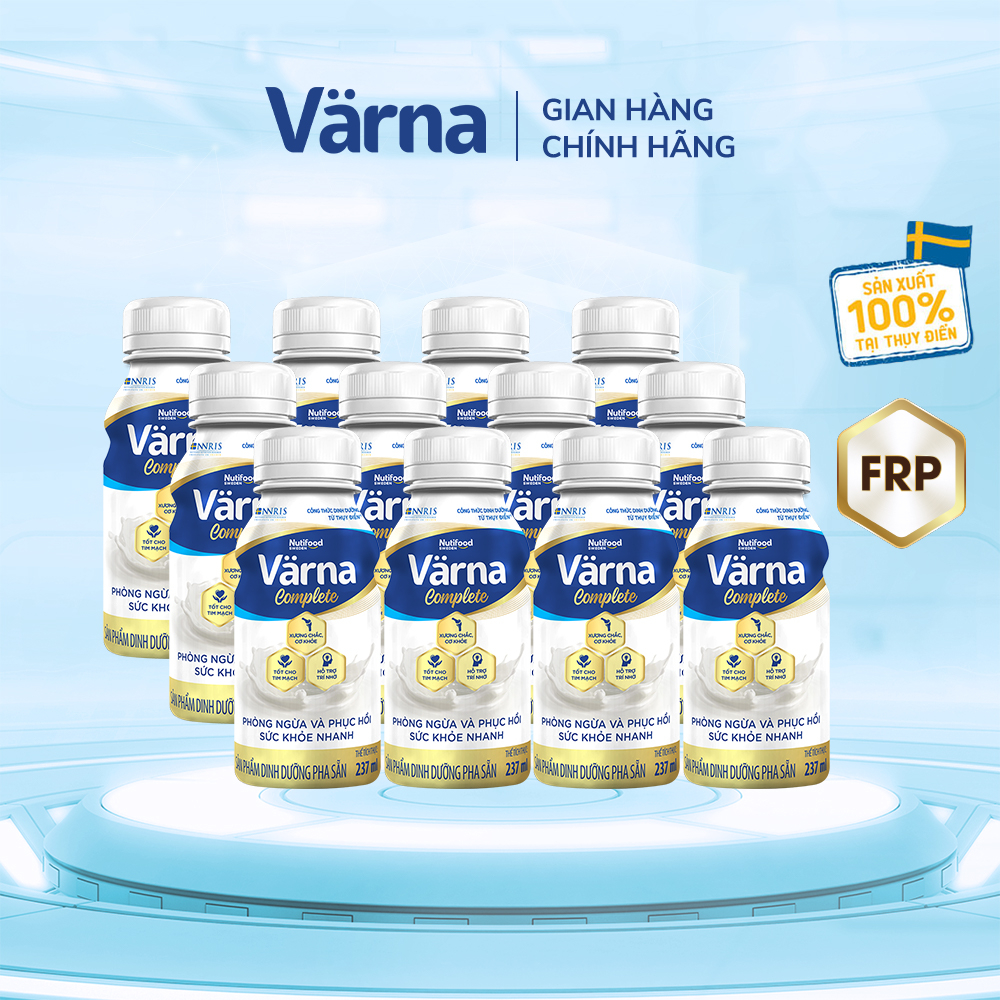 Lốc 12 chai sữa bột pha sẵn Värna Complete (12 chai x 237ml) - Phòng ngừa & Phục hồi nhanh - Varna