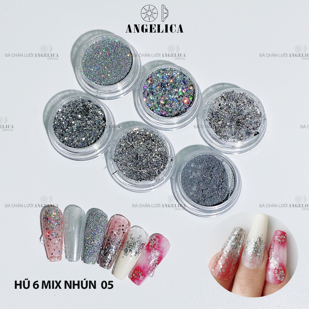 Set 6 Hũ Nhũ Kim Tuyến Vảy Cá Trang Trí Móng ANGELICA S6NVC