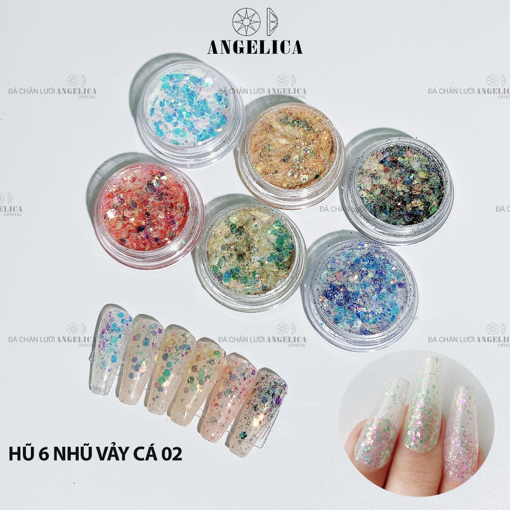 Set 6 Hũ Nhũ Kim Tuyến Vảy Cá Trang Trí Móng ANGELICA S6NVC