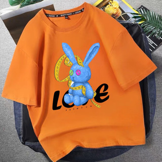 SWELEE at0098 Áo thun nam nữ cotton form rộng tay lỡ unisex hình in thỏ xanh dương
