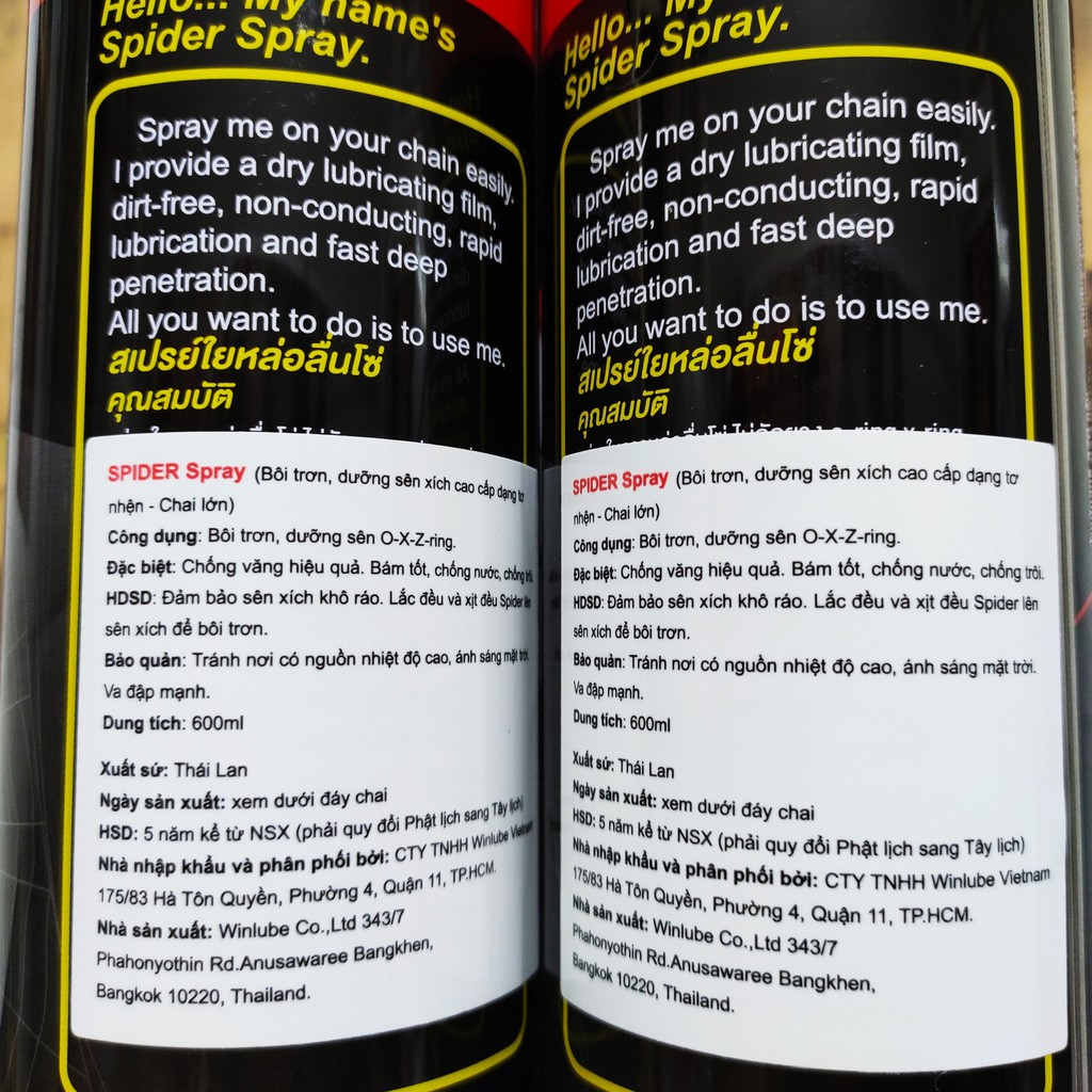 Chai Xịt Sên, Bôi Trơn, Dưỡng Sên SPIDER SPRAY 600ml