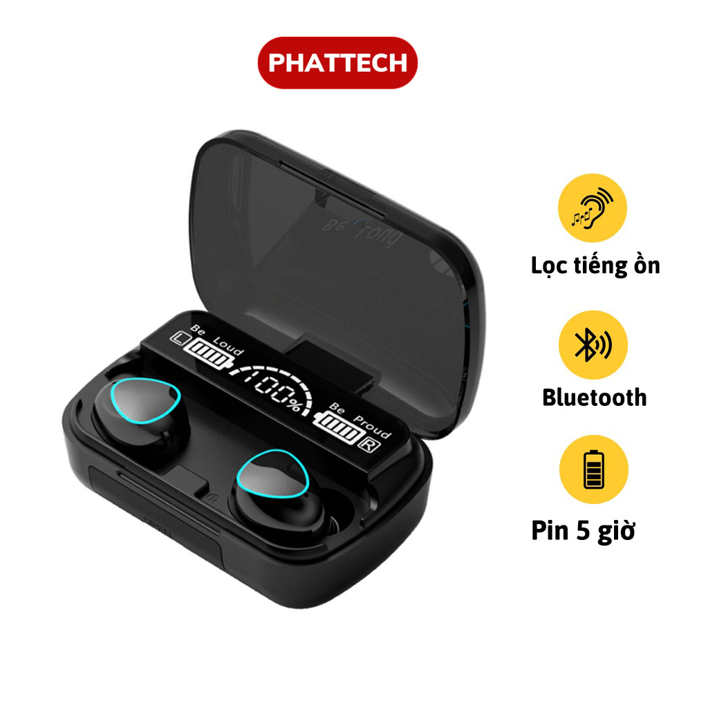 Tai nghe bluetooth PHATTECH SM10 Pin Trâu 3500maH âm thanh  trung thực, đèn Led đẹp mắt, hộp sạc có màn hình hiển thị