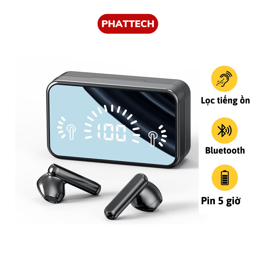 Tai nghe nhét tai PHATTECH mini S20 Bluetooth 5.2 không dây  phối mặt gương với 3D Touch LED chống thấm nước.