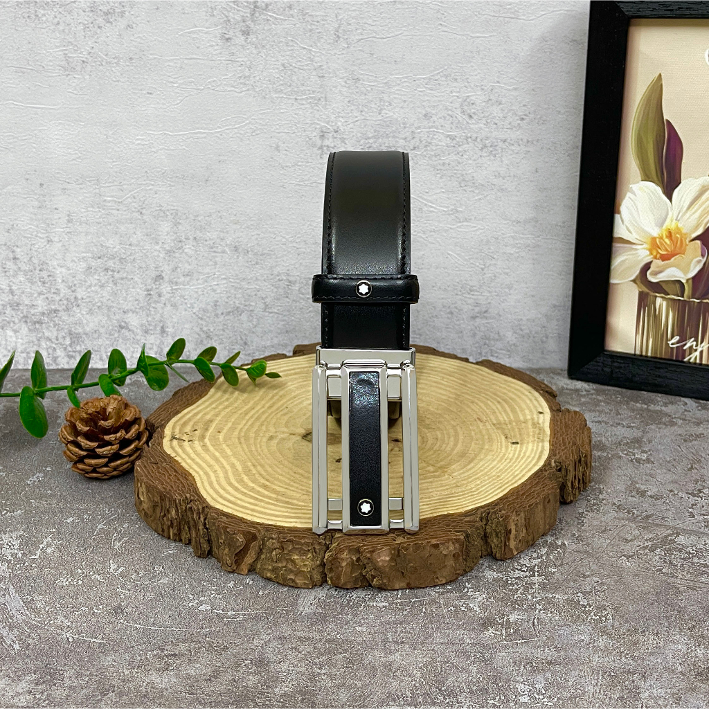 Dây thắt lưng Monblanc Black/Brown Reversible Leather Belt with Sliding buckle