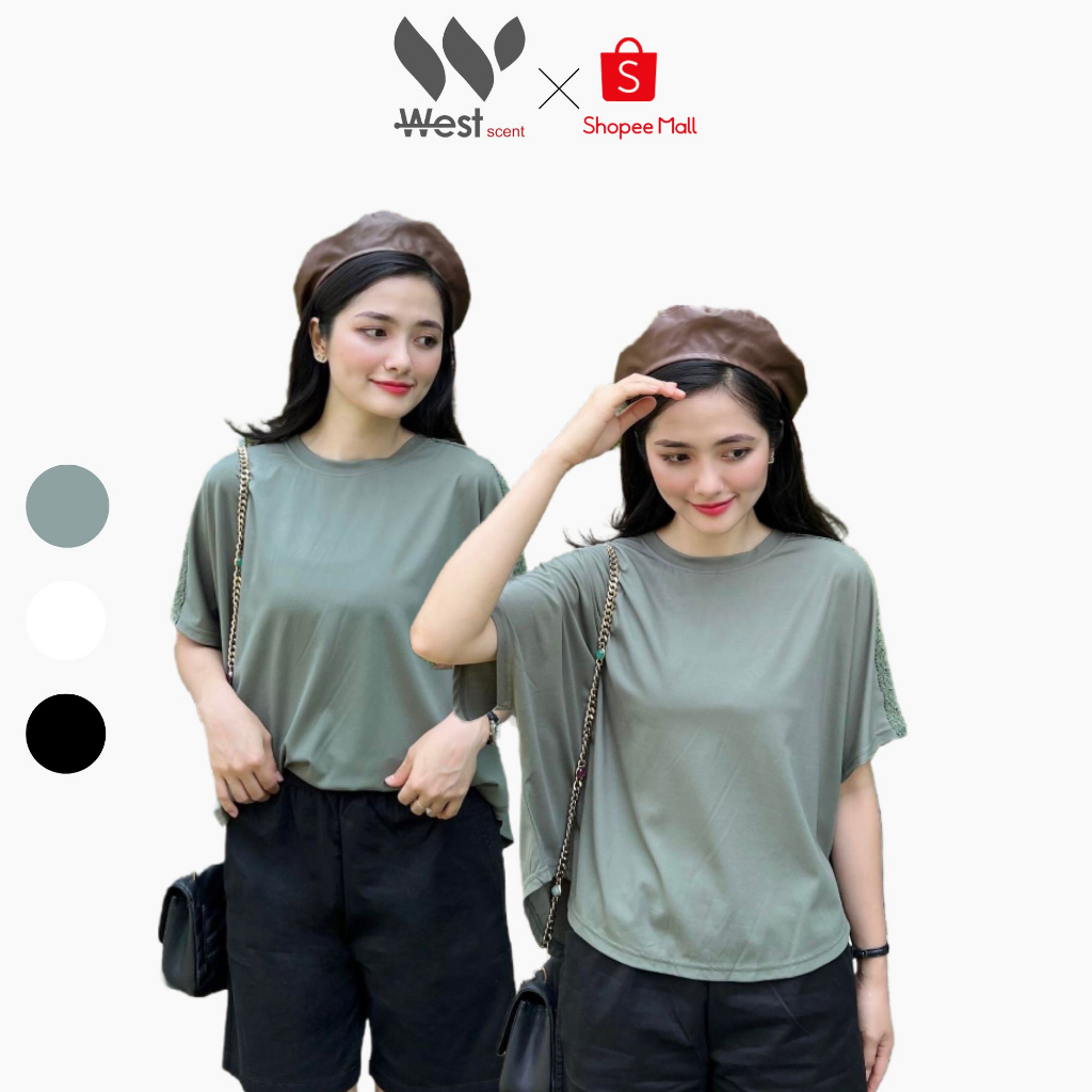 Áo Cộc Tay WEST SCENT Ren Vai Xẻ Tà Sau 100% Cotton Thoáng Mát Phong Cách Hàn Quốc Trẻ Trung Năng Động Có Big Size