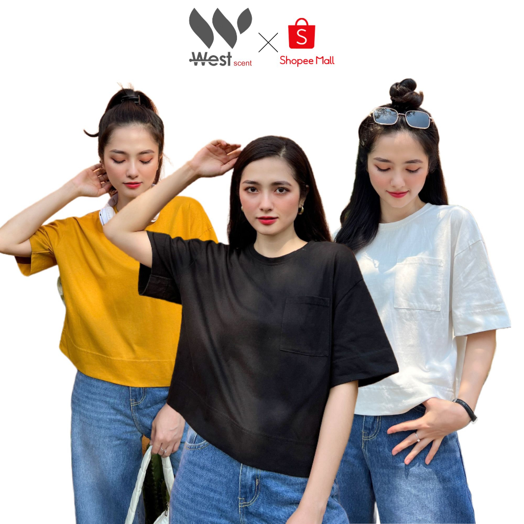 Áo Thun Cộc Tay Nữ WEST SCENT Có Túi Ngực 100% Cotton Thoáng Mát Thấm Hút Mồ Hôi Trẻ Trung Năng Động Có Big Size