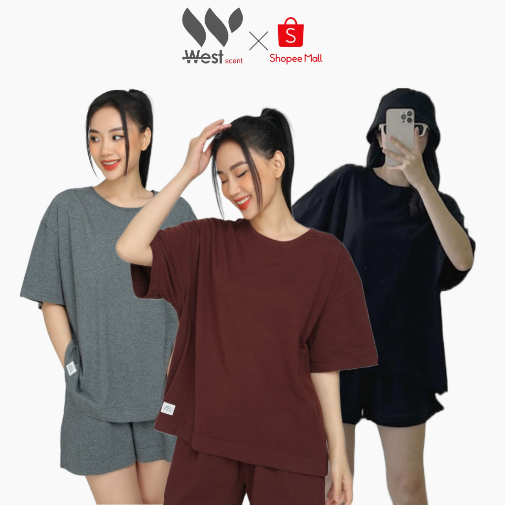 Bộ Đồ Mặc Nhà Nữ WEST SCENT Vai Chồm 100% Cotton Co Giãn 4 Chiều Xinh Xắn Dễ Thương