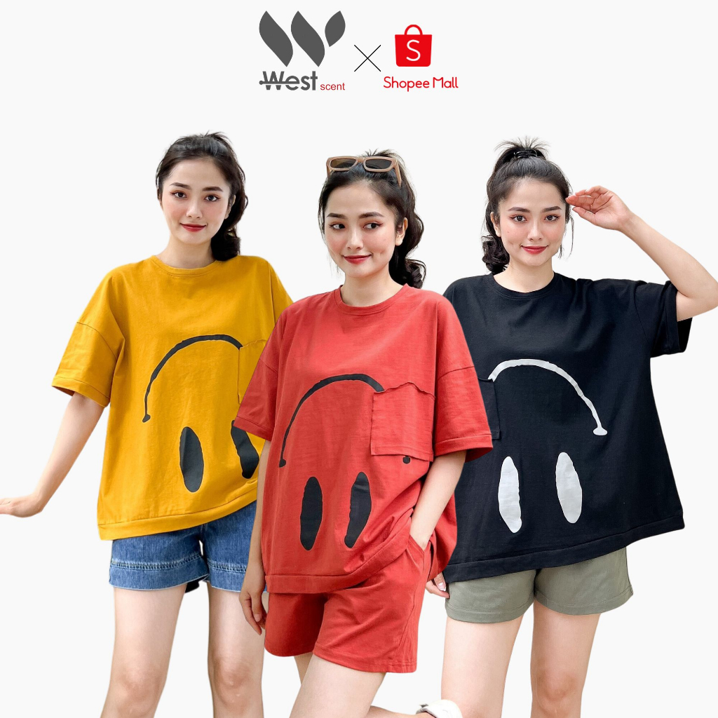 Áo Thun Nữ WEST SCENT Mặt Cười 100% Cotton Mềm Mỏng Thông Thoáng Thấm Hút Mồ Hôi Trẻ Trung Năng Động Có BigSize