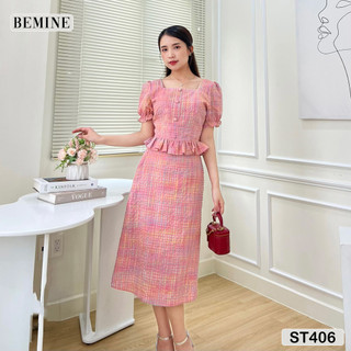 Set chân váy áo cổ vuông lai bèo BEMINE ST406