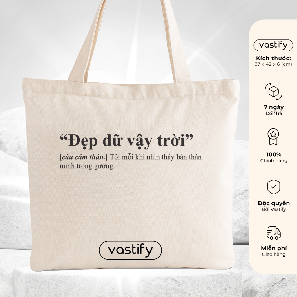 Túi tote vải canvas túi đeo vai đi học đi chơi Vastify Q006 có ngăn phụ có khóa kéo miệng thời trang phong cách Hàn Quốc