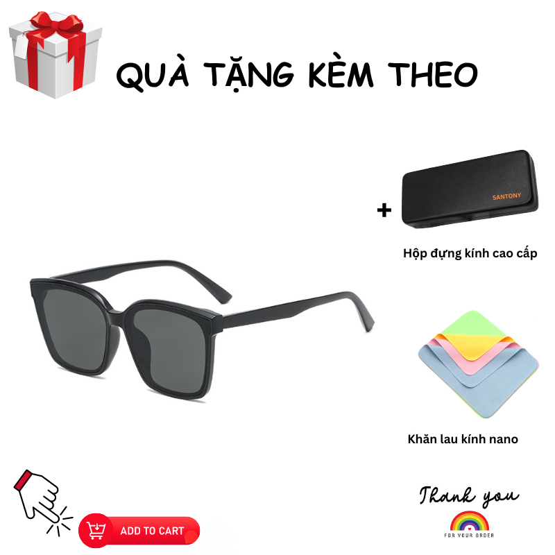 Kính Mát Gọng Vuông SANTONY Mắt Râm Chống Tia UV Dáng Basic Thời Trang Đôi Nam Nữ