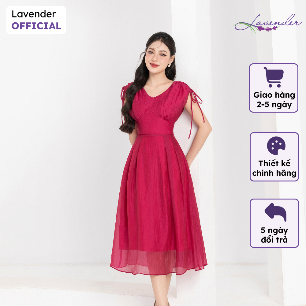 Đầm công sở thiết kế LAVENDER màu hồng sen thiết kế rút dây vai D2863