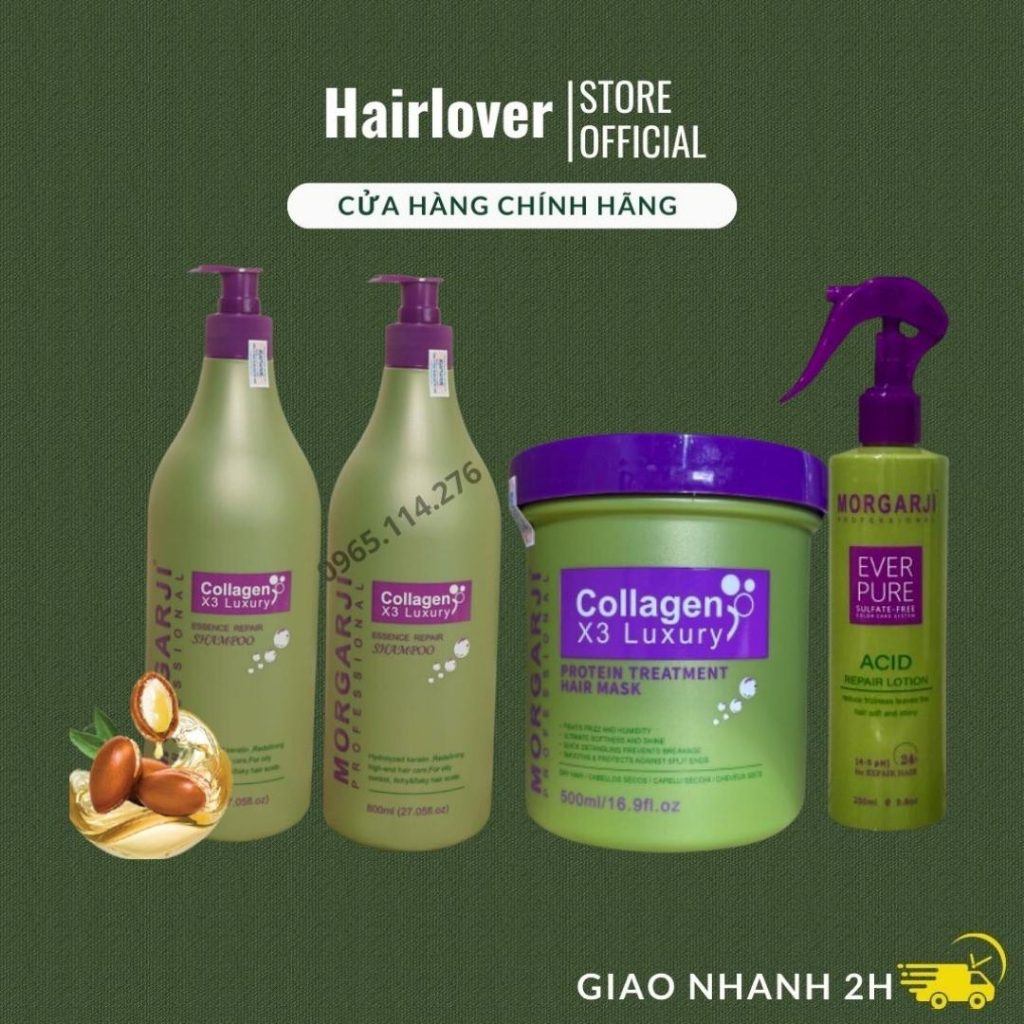 COMBO BỘ DẦU GỘI XẢ, HẤP TÓC , XỊT DƯỠNG MORGARJI COLLAGEN 3X LUXURY MỀM MƯỢT PHỤC HỒI TÓC DÀNH CHO TÓC DẦU HAIRLOVER