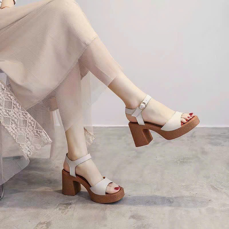 Giày Sandal Cao Gót Đúp 7cm Quai Ngang H131