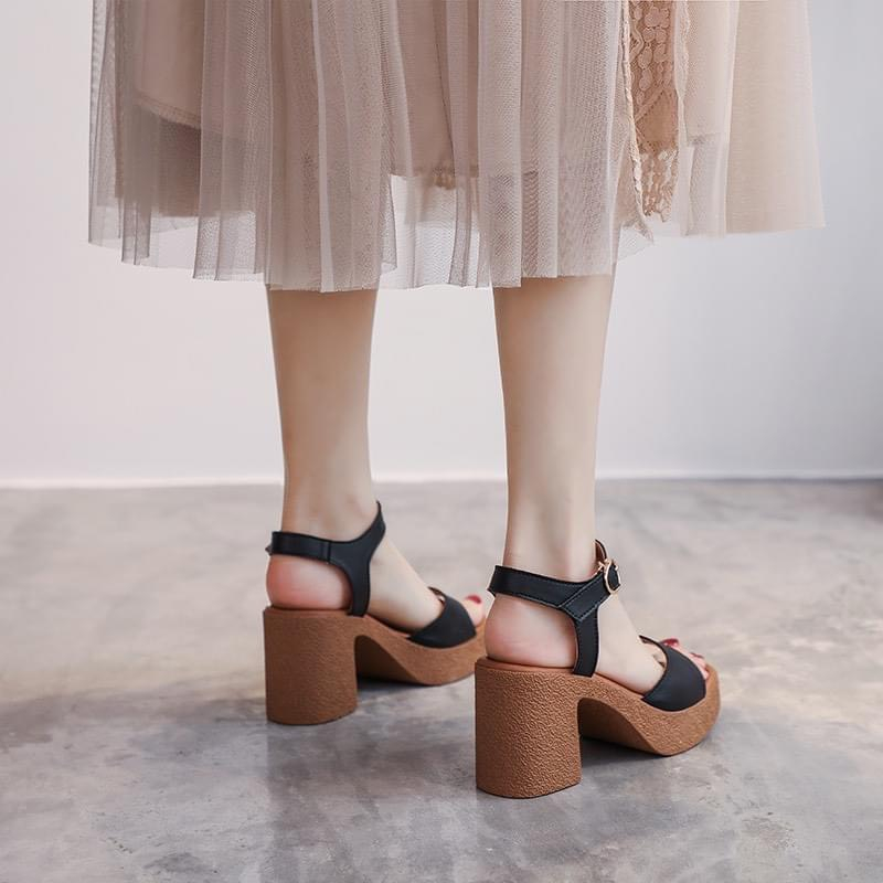 Giày Sandal Cao Gót Đúp 7cm Quai Ngang H131