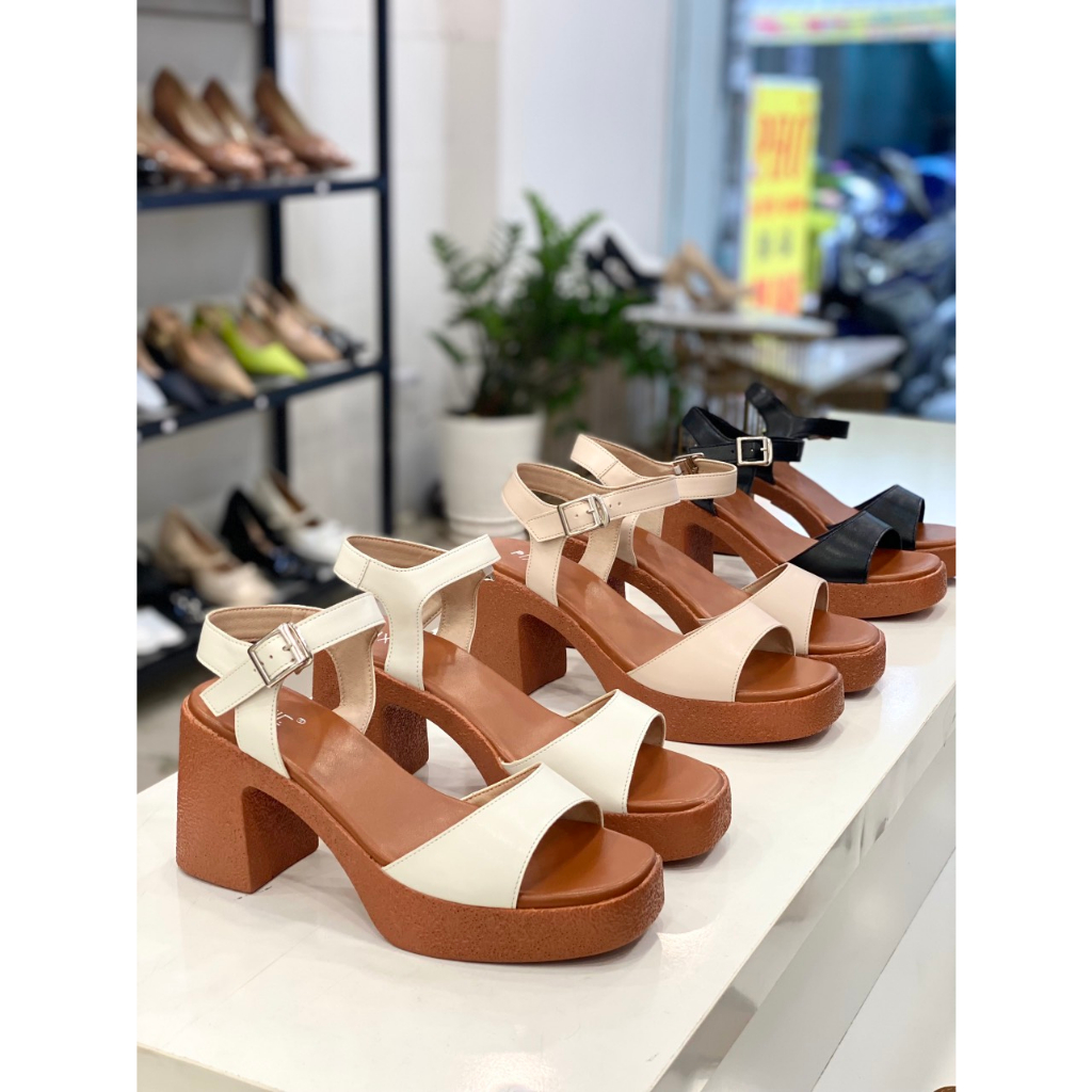 Giày Sandal Cao Gót Đúp 7cm Quai Ngang H131