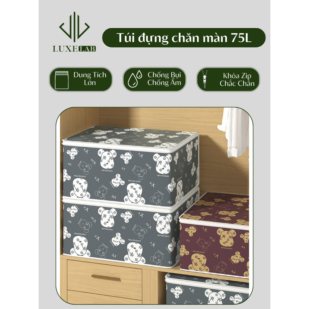 Túi Đựng Quần Áo, Chăn Màn Bằng Vải Chống Ẩm Chống Bụi Dung Tích 75L LUXELAB 11561
