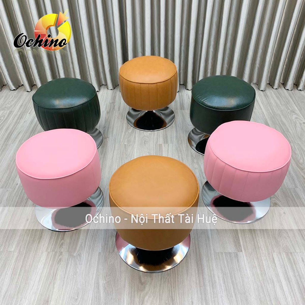 Đôn Tròn Sofa Xoay Bọc Da Trơn Cao Cấp (Hàng Sẵn)